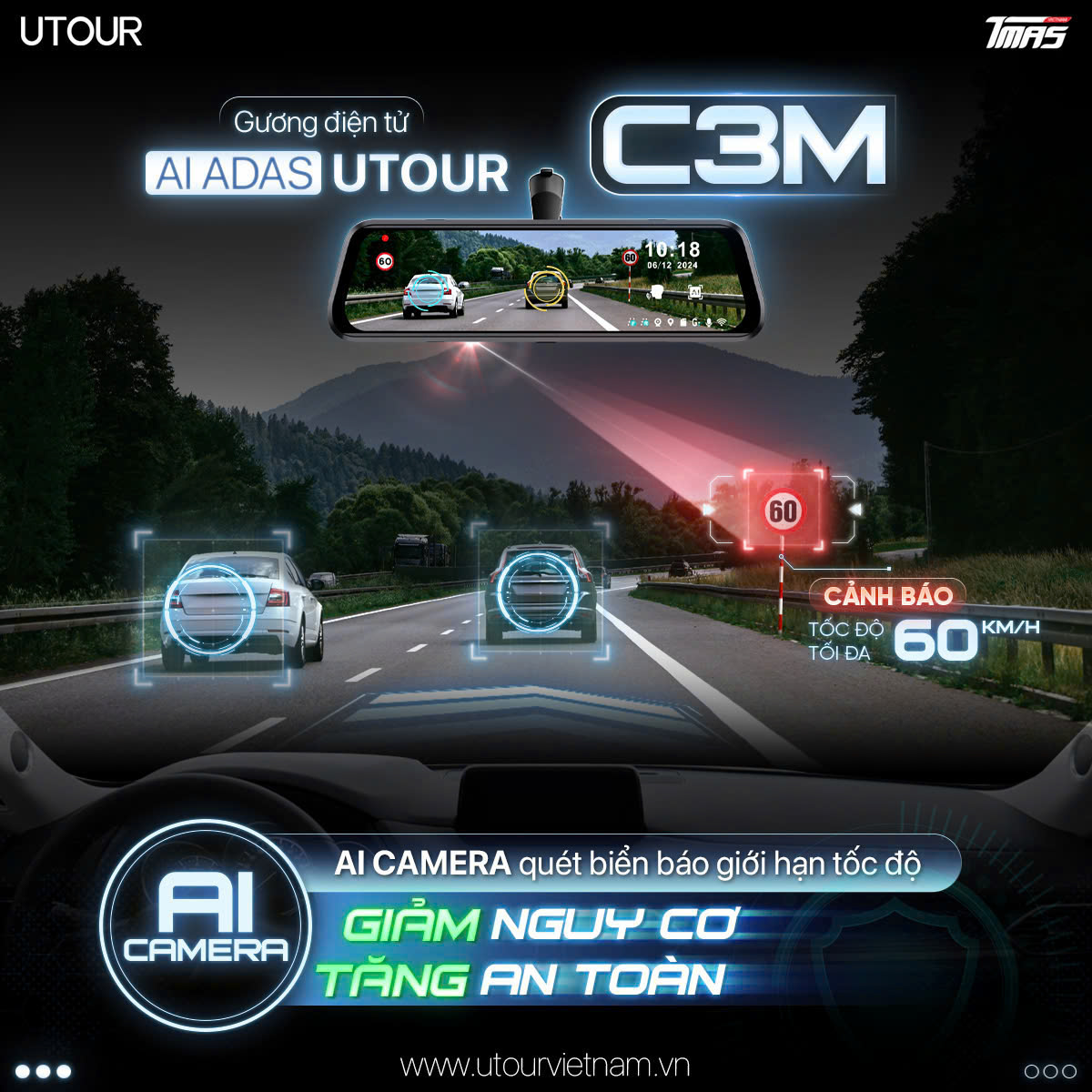 Gương điện tử AI ADAS UTOUR C3M