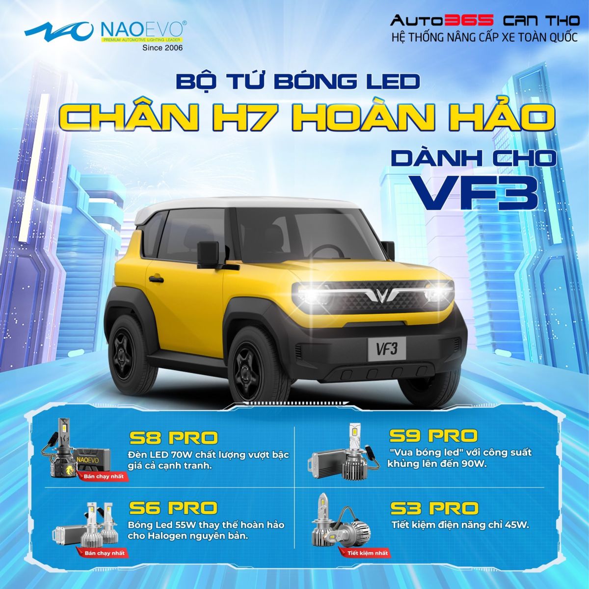 Đèn LED mới lắp trên VinFast VF3, tăng sáng tối ưu.